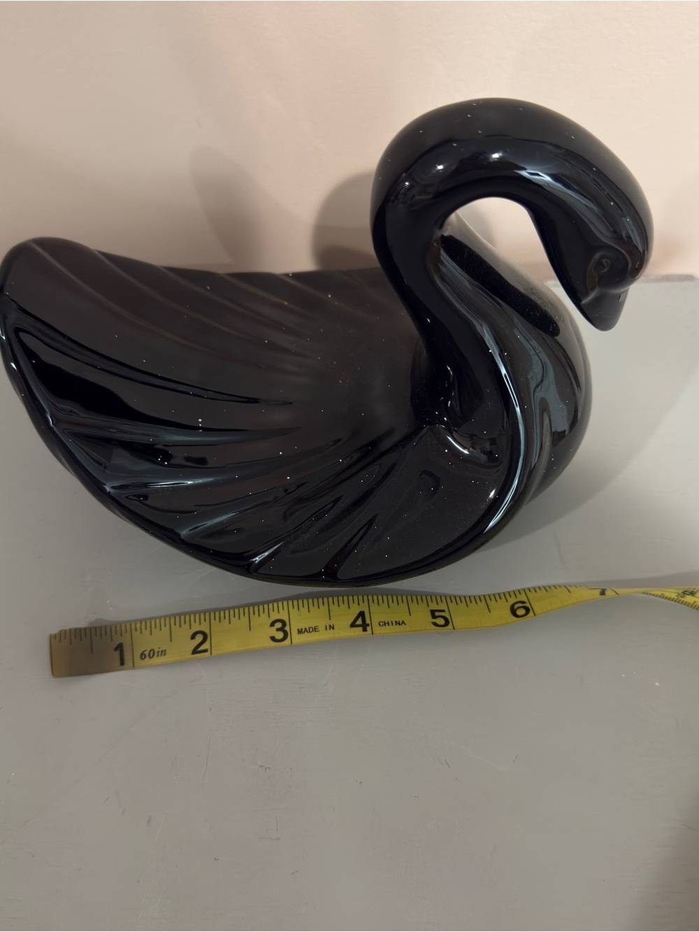 Black ceramic swan large figurine, jewelry holder, table top swan decor - Picture 6 of 8